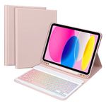 GOKOCO iPad 10th Gen Keyboard Case iPad 2022 10.9 Inch Tablet Cover Magnetically Detachable Macaron Color Bluetooth Keyboard With 7 Colors Backlight Give Full Protection with iPad(Pink)