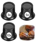3 Pcs Magnifying Glass (3X 5X 10X), Portable Jewellers Loupe Jewelers Magnifier Eye Loupe Set Watchmakers Eye Glass for Professional Fine Jewelry Coins Rocks and Stamps