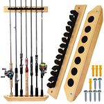 THKFISH Fishing Rod Racks Fishing Rod Holders for Garage Wood Fishing Pole Wall Rack Store 7 Fishing Rod Combos,1 Pair