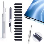 MMAK 3 in 1 Multifunction Bluetooth Earbuds Cleaning Pen & Dustproof Net Stickers, Speaker Mesh Anti Dust Adhesive Sticker (14pcs-1.6cm Each) With Forceps, Compatible for iPhone and Android Mobile Phone