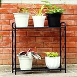 D&V ENGINEERING - Creative in innovation Metal 2 Tier Floor Mount Rack Type Plant Stand/Pot Stand For Living Room Or Garden - Black