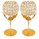 obbi Beautiful Crystals Rose Gold Polish Candle Holder for Decoration Set of Two 9 inches (Big Size), Metal