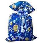 56× 36 Inches Jumbo Gift Bag for Birthday Gifts, Giant Plastic Birthday Gift Bag, Extra Large Gift Bag for Large Presents Birthday Baby Shower(with Blue Pull Bow)