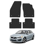 Car Mats For Volvo C30 2007-13 [Manual] Tailored Fit Black Rubber Floor Set 4 Pieces Anti-Slip, Heavy-Duty & Waterproof