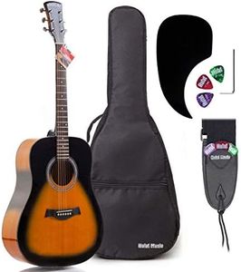 Acoustic Guitar Bundle Dreadnought Series by Hola! Music with D'Addario EXP16 Steel Strings, Padded Gig Bag, Guitar Strap and Picks, Full Size 41 Inch (Model HG-41SB), Vintage Sunburst
