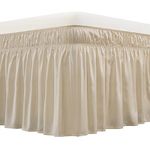 MEILA Wrap Around Bed Skirt Three Fabric Sides Elastic Dust Ruffled 14 Inch Tailored Drop,Easy to Install Fade Resistant-Beige, Queen/King