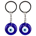 JNAWA 2 Pieces Lucky Evil Eye Keyring Turkish Amulet Pendant Blue Eye Gemstone Keychain for Handbag Pendant Ornament Keyring Jewelry Accessories