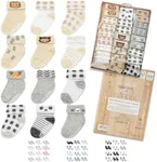 Baby Socks 12 Pairs - Non-Slip Infant Grip for Newborns & Toddlers 6-12 Months, Boys & Girls, Safe for Walking