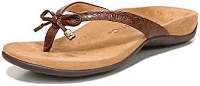 Vionic Women's Rest Bella Toe Post Sandal- Supportive Ladies Orthotic Sandals that include Three Zone Comfort with Arch Support- Flip Flop for Ladies, Medium and Wide Width Size 5-12, Brown-floral, 7