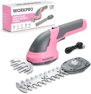 WORKPRO Cordless Grass Shear & Shrubbery Trimmer - 2 in 1 Handheld Hedge Trimmer 7.2V Electric Grass Trimmer Hedge Shears/Grass Cutter Rechargeable Lithium-Ion Battery and Type-C Cable - Pink Ribbon