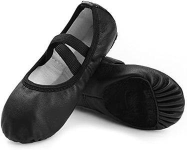 Stelle Ballet Shoes for Girls Dance Slippers Genuine Leather Ballerina Shoes for Toddler/Little Kid/Big Kid(12ML, Black No-tie)