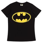 DC Comics Batman Classic Logo Fitted T-Shirt, Womens, XS-4XL, Black, Official Merchandise M