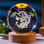 Rylan 3D Dragon Crystal Ball Night Light with Wooden Base - LED USB Table Lamp for Kids, Teens, and Home Decor