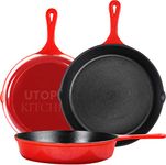 Utopia Kitchen Saute Fry Pan - Pre-Seasoned Cast Iron Skillet Set 3-Piece - Frying Pan - 6 Inch, 8 Inch and 10 Inch Cast Iron Set (Red)