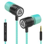 LUDOS ULTRA Wired Earbuds in-Ear Headphones, 5 Years Warranty, Earphones with Mic, Noise Isolating Ear Buds, Memory Foam for iPhone, Samsung, School Students, Kids, Women, Small Ears - Turquoise