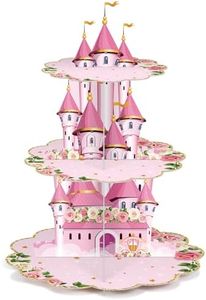 Zopeal 3 Tier Princess Birthday Cupcake Stand Party Decorations Floral Princess Cupcake Holder Pink Castle Crown Carriage Dessert Tower for Girls Birthday Princess Theme Baby Shower Party Supplies