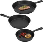 Navaris Cast Iron Skillet, 3 Pieces - Durable 15cm/20cm/25cm Cast-Iron Pan Set - Excellent Heat Retention, Ideal for Frying, Searing, and Sautéing - All-in-one Cookware Pot Set