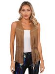 Freebily Womens Cowgirl Costume Sleeveless Fringe Waistcoat Cowboy Sheriff Tassel Vest Cosplay Outfits Brown M