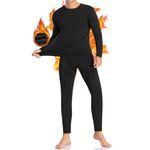 SIMIYA Thermal Underwear Set for Men Long Johns with Fleece Lined Long Sleeve Base Layer Set Top Bottom Black