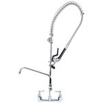 Bathfinesse Commercial Faucet Wall Mount Kitchen Sink Faucet with Pre-Rinse Sprayer with 12" Add-On Swivel Spout 41" Height Pull Down Spray Industrial Restaurant Faucet, Brass Polished Chrome