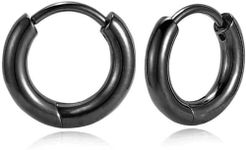 BLISI Implant Grade Titanium Hoop Earrings, Hinged Huggie Hoop Earrings for Lobe Cartilage 12mm Hypoallergenic Lightweight Black Everyday Earrings for Women Men