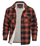 EKLENTSON Mens Long Sleeve Fleece Shirt Jacket Button Down Plaid Shirts Casual Cotton Winter Flannel Shirts Multi Pockets,Orange,M