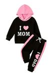 CRAZYON Infant Hooded Sweatshirt and Pants Set, 'I Love Mom' Print, Black and Pink, 100% Cotton (BLACK, 5-6 YEARS)