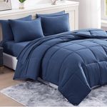 Casa Platino California King Bed Set Pre-Washed California King Bed Set – Brushed Microfiber California King Size Bed in a Bag with Comforter, Flat Sheet, Fitted Sheet, 2 Pillowcases & 2 Shams – Navy