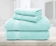 Velosso Luxury Soft Cotton Ombre Stripe 4pce Towel Bale Set - Super Absorbent 550GSM Towel Sets with Waffle Border Quick Dry and Reversible Hand and Bath Towels for Everyday Use (Plain Seafoam)