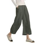 ECUPPER Women's Elastic High Waist Cotton Capri Pants Relaxed Loose Casual Cropped Trousers Moss Green 3XL