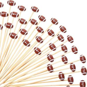 Football Cocktail Picks for Drinks Sandwich Picks Skewers Football Cupcake Toppers Sports Ball End Cocktail Skewers Football Toothpicks Bamboo Football Picks for Sports Theme Parties Events (100)