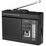 Cassette Player Recorder Converter with AM FM Radio,Cassette to MP3 via SD Card,Cassette Tape Player Support External Microphone with 3.5mm Headphone Jack Powered by Type-C or AA Battery (Black)