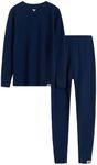 MERINNOVATION Merino Wool Base Layer Set for Kids Top and Bottom Thermal Underwear Long Sleeve Navy-Boy 5-6Y