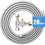 Fridge Water Line Kit - 20FT Premium Stainless Steel Braided Refrigerator Water Line with Tee Stop Valve,Foodgrade PEX Inner Tube Ice Maker Water Line with 1/4" Fittings for Refrigerator Ice Maker