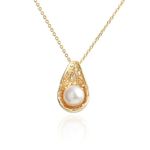 18K Gold Plated Freshwater Cultured White Pearl Teardrop Pendant Necklace for Women Trendy