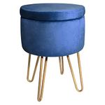 BONTEC Velvet Dressing Table Stool, Round Vanity Stool with Storange, Bedroom Ottoman Stool with Metal Legs for Home Living Room Fitting Room Bedroom (Blue)