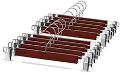 High-Grade Wooden Pants Hangers with Metal Clips 10 Pack Grip Clip Pants Hanger, Smooth Finish Solid Wood Jeans/Skirt Hanger, 360° Swivel Hook - Clip Hanger for Pant, Skirts, Slacks, Bottoms Hangers
