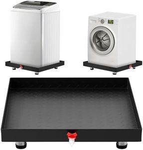 GarveeTech 2025 NEW Heavy-Duty Carbon Steel Washing Machine Pan with Connector & Hole - 27" x 25" × 2" Rust-Free Water, with 4 Anti-Vibration Feet, Protects Floor From Water Damage Protection