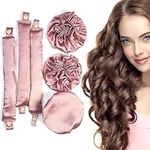 Flora Garden Satin Heatless Hair Curler Set, Hair Rollers for Heatless Curls with Hair Caps,Soft Curling Rod Headband for All Hair Types,No Heat Curling Perfect for Overnight Styling (Pink)