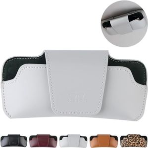 URIZZD Sunglass Holder for Car Visor, Car Sunglasses Holder Leather, Eyeglasses Holder Glasses Storage Case Visor Accessories (Grey)