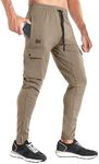 BROKIG Mens Gym Cargo Pants, Mens Sports Pants Track Pants for Men with Pockets (Beige, Large)