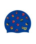 Arena Print 2 Unisex Silicone Swim Cap for Adults, Women and Men Intensive Training Comfortable Non-Slip Long Hair Swimming Hat, Cupcakes/Blue