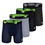 New Balance Men's Standard Mesh 5" with Fly Boxer Brief (4-Pack), Black(st)/Steel/Pigment(rg)/Black(rg), Large, Black(st)/Steel/Pigment(rg)/Black(rg), Large