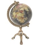 LINE WOOD™ - Antique Brass 12 Inch Educational World Globe & Map Rotating Globe Showpiece Decorative Showpiece Political Globe Home Decor/Office Globe/Globes for Kids & Students (Black)