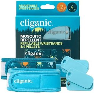 Cliganic Mosquito Repellent Pack (2 Wristbands + 4 Refill Pellets) - Adjustable, Natural DEET-Free, Essential Oil Infused