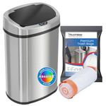 iTouchless Automatic Trash Can with 20 Premium Bags, Odor Control System, Wide Lid Opening Sensor Touchless Kitchen Garbage Bin, 13 Gallon, Oval Stainless Steel