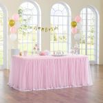 NSSONBEN Tulle Table Skirt Pink Table Skirting Fluffy Tutu Table Skirt for Baby Shower Birthday Party Wedding Banquet Table Decorations (2Yard/6ft/L183cm*H77cm)