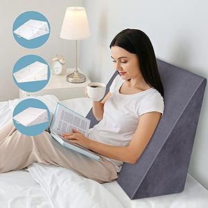 STARRY EUCALYPT Memory Foam Wedge Pillow Cool Gel, Triangle Reading Back Support Pillow with Removable Bamboo Cover, Oeko-Tex Certified Sleeping Bed Wedge Cushion, Leg Elevation Lift Rest(Plush Grey)