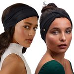 BLOM Original Headband Two Pack. Women’s Headbands Perfect for Yoga Fashion Workout Sports Gym Athletic Exercise. Wide Sweat Wicking & Stretchy. (Black x 2)