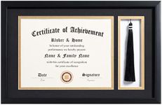 ELSKER&HOME 11x17 Diploma Frames with Tassel Holder for 8.5x11 Certificate Document Shadow Box, Matte Black Frame, Degree Double Mat, Black with Gold Rim